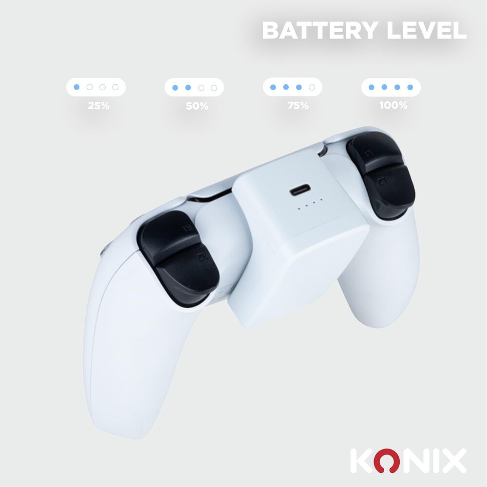 Konix Batterie externe pour manette DualSense PS5 - Indicateur de charge LED - 10 modes d'éclairage RVB - Noir