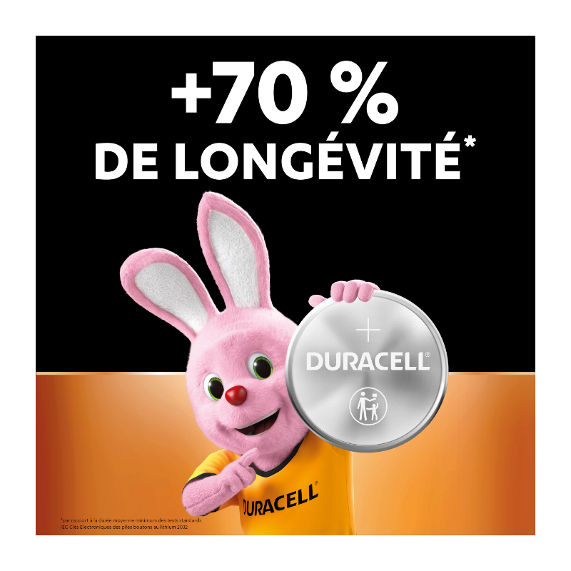 Duracell CR2032 Piles bouton au lithium 3 V (Lot de 4) – Jusqu’à +70 % plus longue durée – Technologie sécurité enfant – Recommandées pour Apple AirTag® – Pour clés électroniques