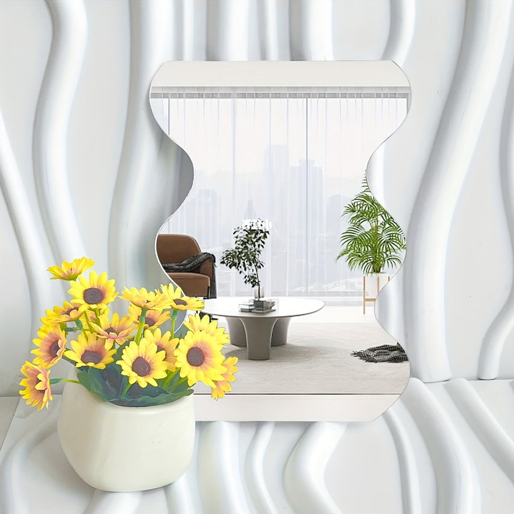 Autocollant Miroir en PVC Acrylique Forme Vague Irrégulière - Décoration Esthétique pour la Maison