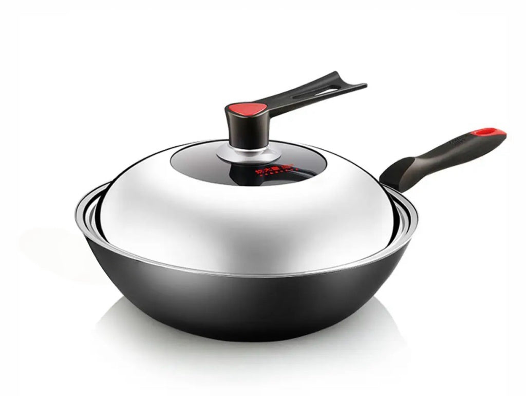 COOKER KING Poêle wok en acier carbone avec couvercle en verre - 30 cm