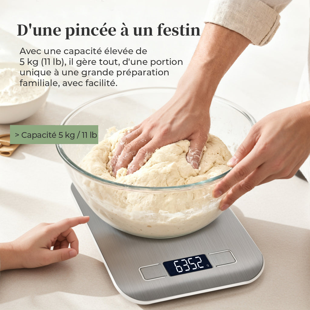 Balance de cuisine électronique Vivreal CFC-03White, capacité de 5 kg/précision de 1 g, commutation multi-unités, panneau anti-empreintes digitales en acier inoxydable, pour une utilisation en cuisine, blanc