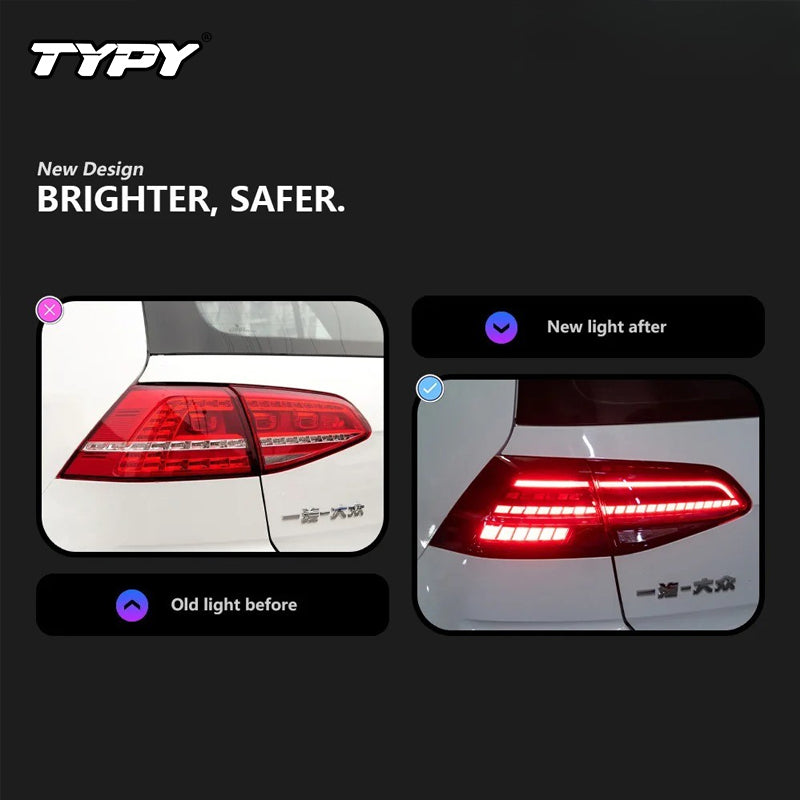 TYPY Feu arrière de voiture pour VW Golf 7 (MK7/Golf 7.5) TSI TDI 2013-2019, projecteur LED, DRL (Daytime Running Light), accessoires auto, ne convient pas au GTI