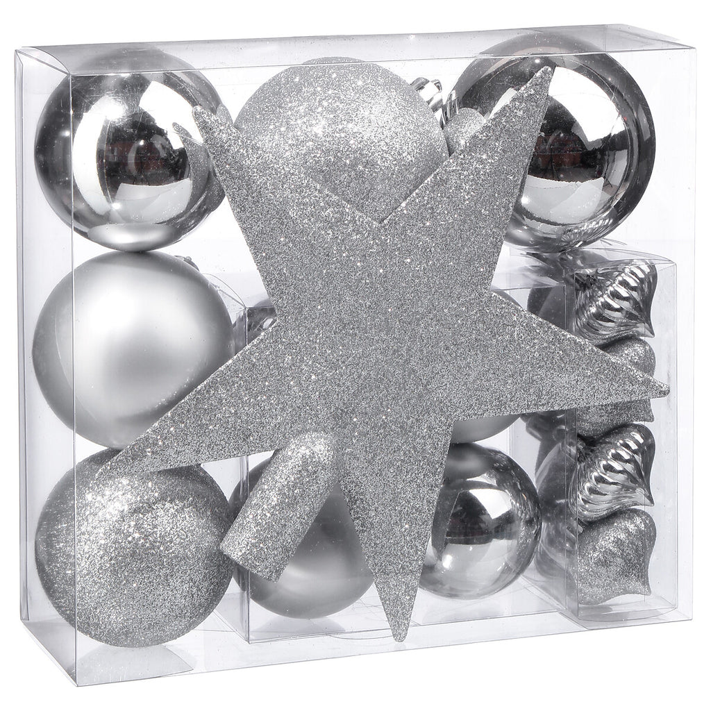 Atmosphera Lot de 18 boules de Noël argentées