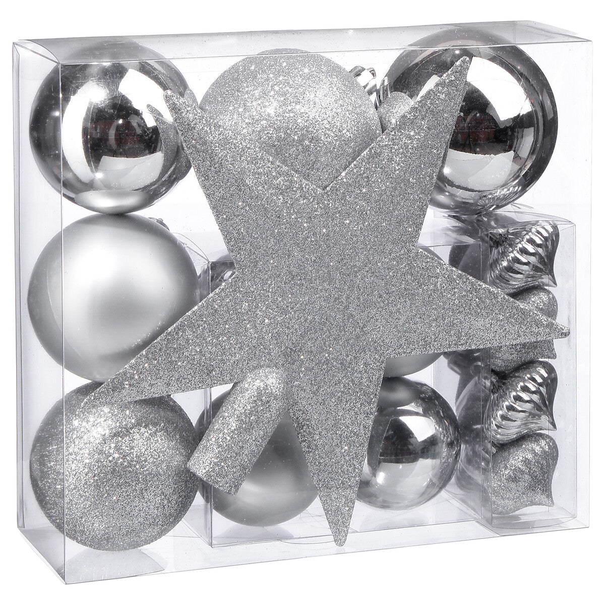Atmosphera Lot de 18 boules de Noël argentées