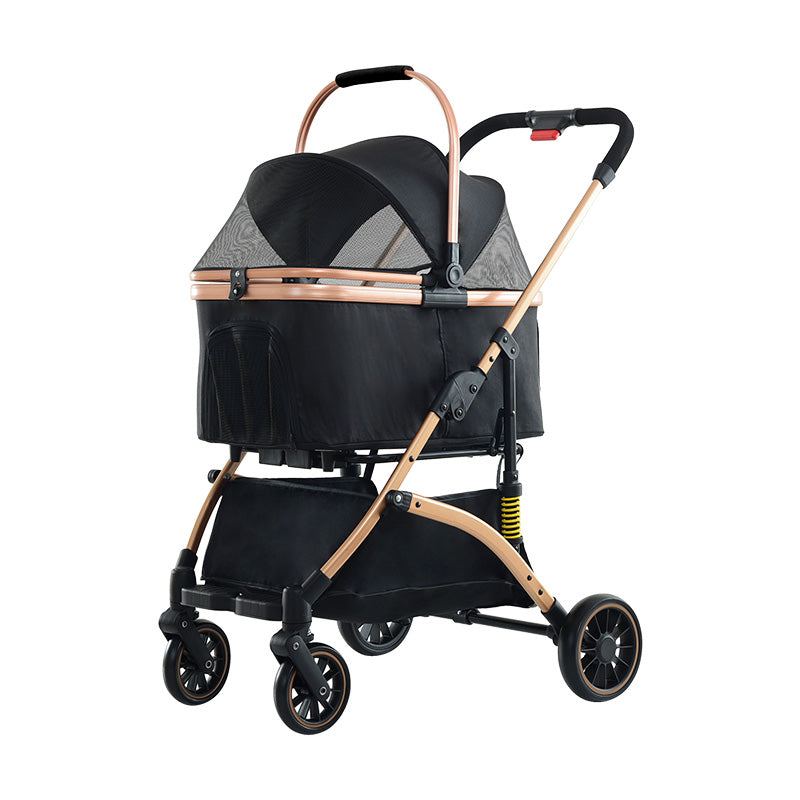 Blinkit 6 Poussette pour animaux de compagnie légère à absorption de chocs sextuple, poussette d'extérieur pliable à un bouton avec guidon réglable, matériau en acier au carbone, noir