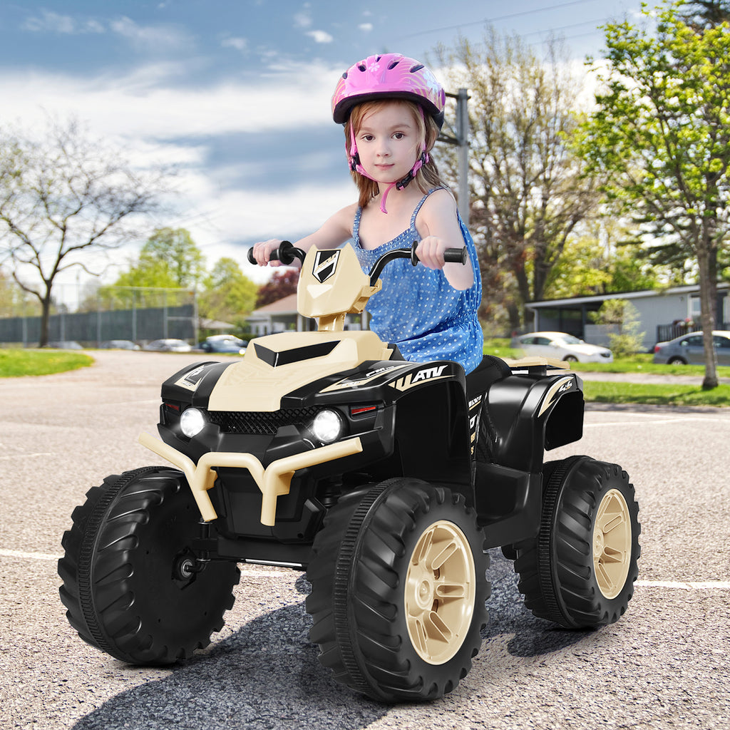 Costway Quad électrique pour enfants 12 V, avec musique et lumières LED, alimenté par batterie, siège confortable, 104 × 67 × 74 cm, Jaune terre