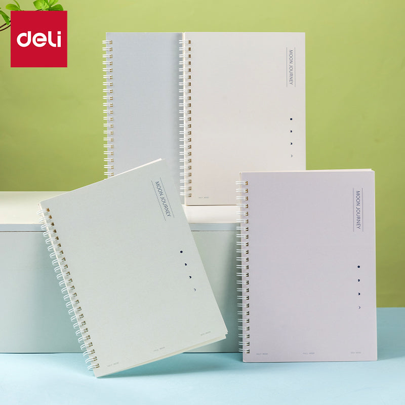 Deli Carnet à Spirale, A5 (148x210 mm), 60 Feuilles/120 Pages, 70 g/m² - Parfait pour Étudiants, Bureau & Journaling, Série Tons Clair, Lot de 4