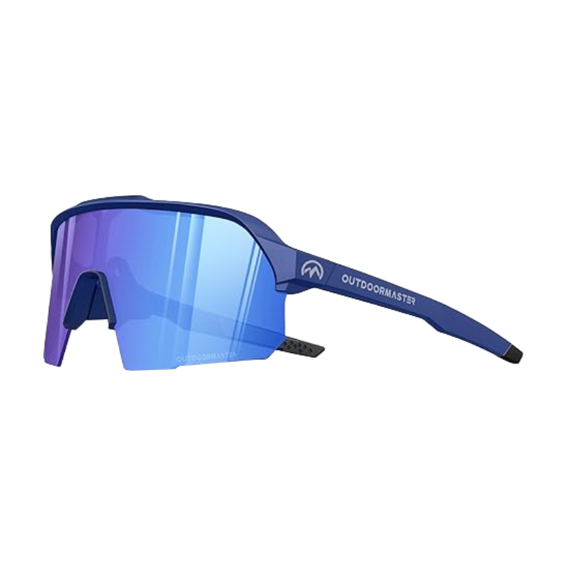 OutdoorMaster Hawk HD Lunettes de soleil de sport polarisées TR90 pour la pêche, le baseball, la voile, le golf et la conduite - Monture bleu foncé, verre gris avec Revo Blue, VLT 17 %