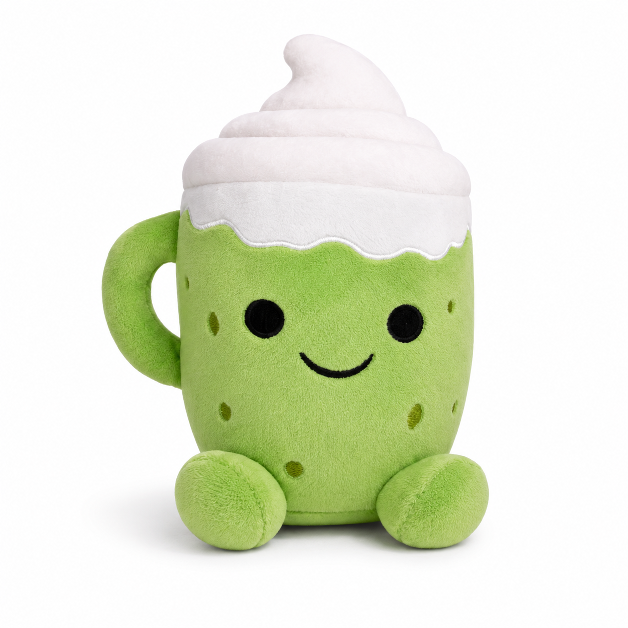 Flooffees Mug en peluche vert de Londres – Jouet kawaii mignon avec nappage à la crème fouettée, 25 cm, compagnon de bureau câlin, décoration de chambre et cadeau pour enfants