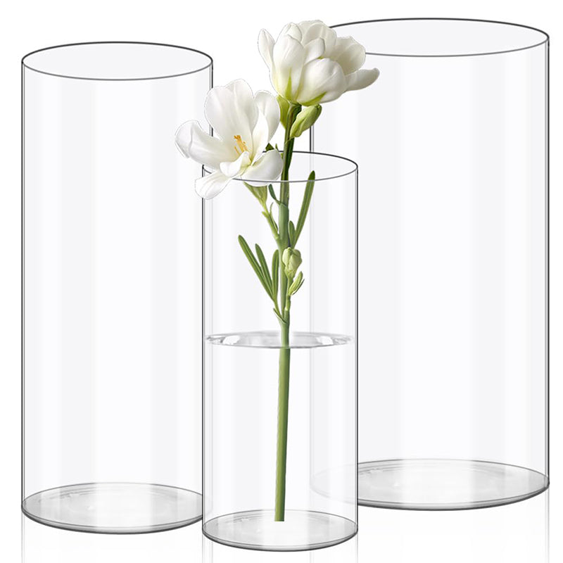 Yuejia Lot de 3 vases à fleurs cylindriques en plastique acrylique transparent incassable, 25 cm/9,8 po et 20 cm/7,8 po, compositions florales, centres de table de mariage, bricolage