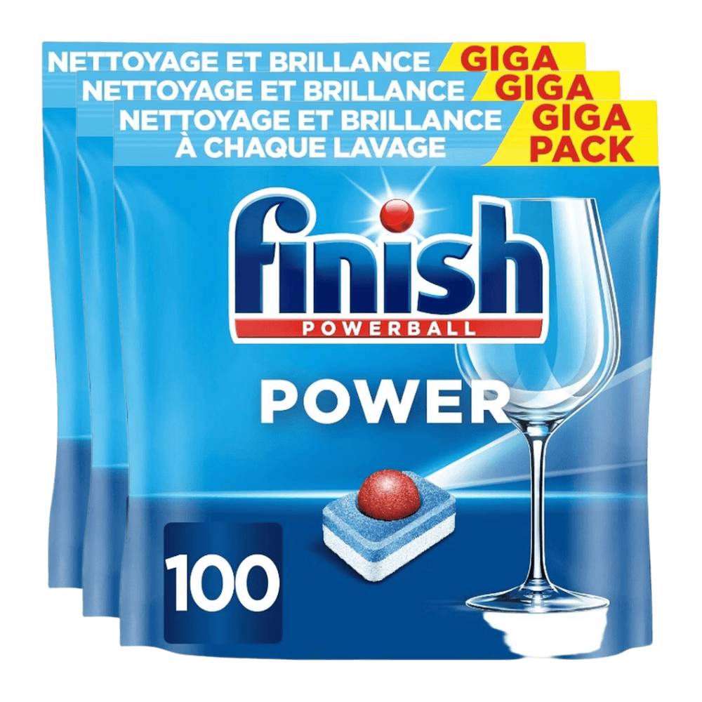 Finish Power All-in-1 Tablettes Lave-vaisselle, Sans Parfum, 3 x 100 Tablettes (= 300 Tablettes)