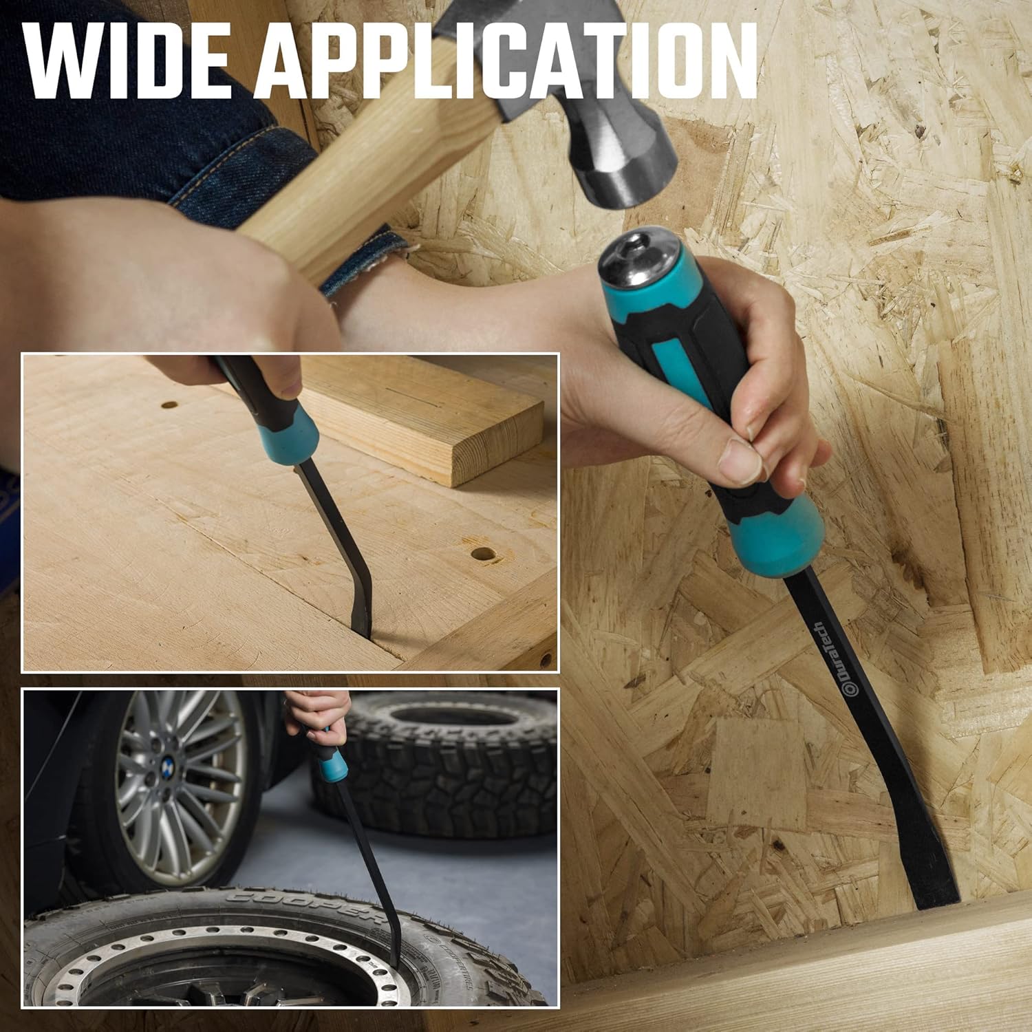 DURATECH Set de 3 barres de levage, 8", 12" et 18", Embout frappable | Finition oxyde noir, Résistance à la corrosion, Levage supplémentaire, Pour espaces étroits