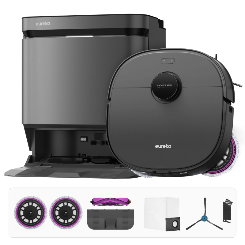 Eureka J15 Pro Ultra Aspirateur robot avec fonction d’essuyage, 16 200 Pa, Technologie anti-enchevêtrement, Détection des liquides et relevage de brosse, Nettoyage à l’eau chaude 75 °C, Autonettoyage