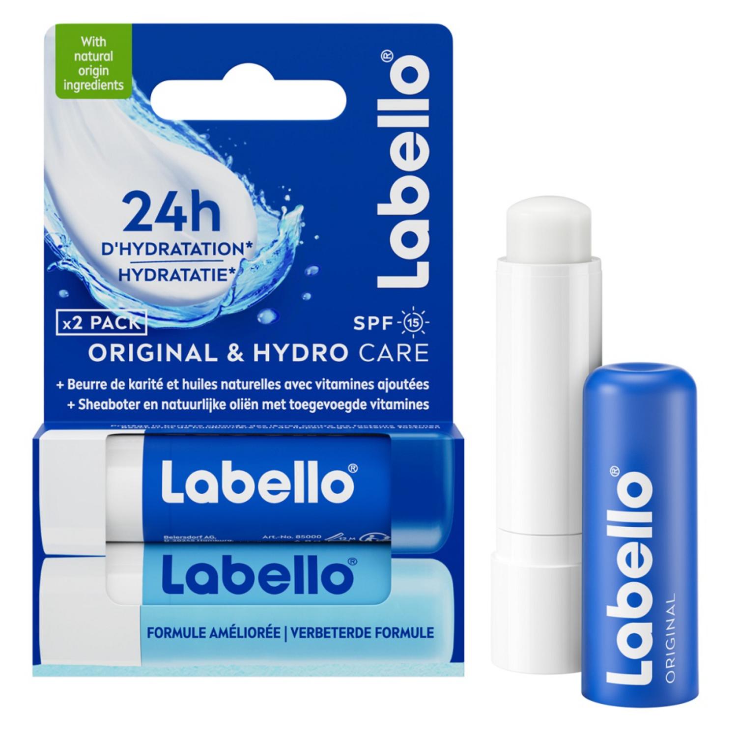 Labello Lèvres Stick Baume à Lèvres Original + Hydro Care FPS15 Duo