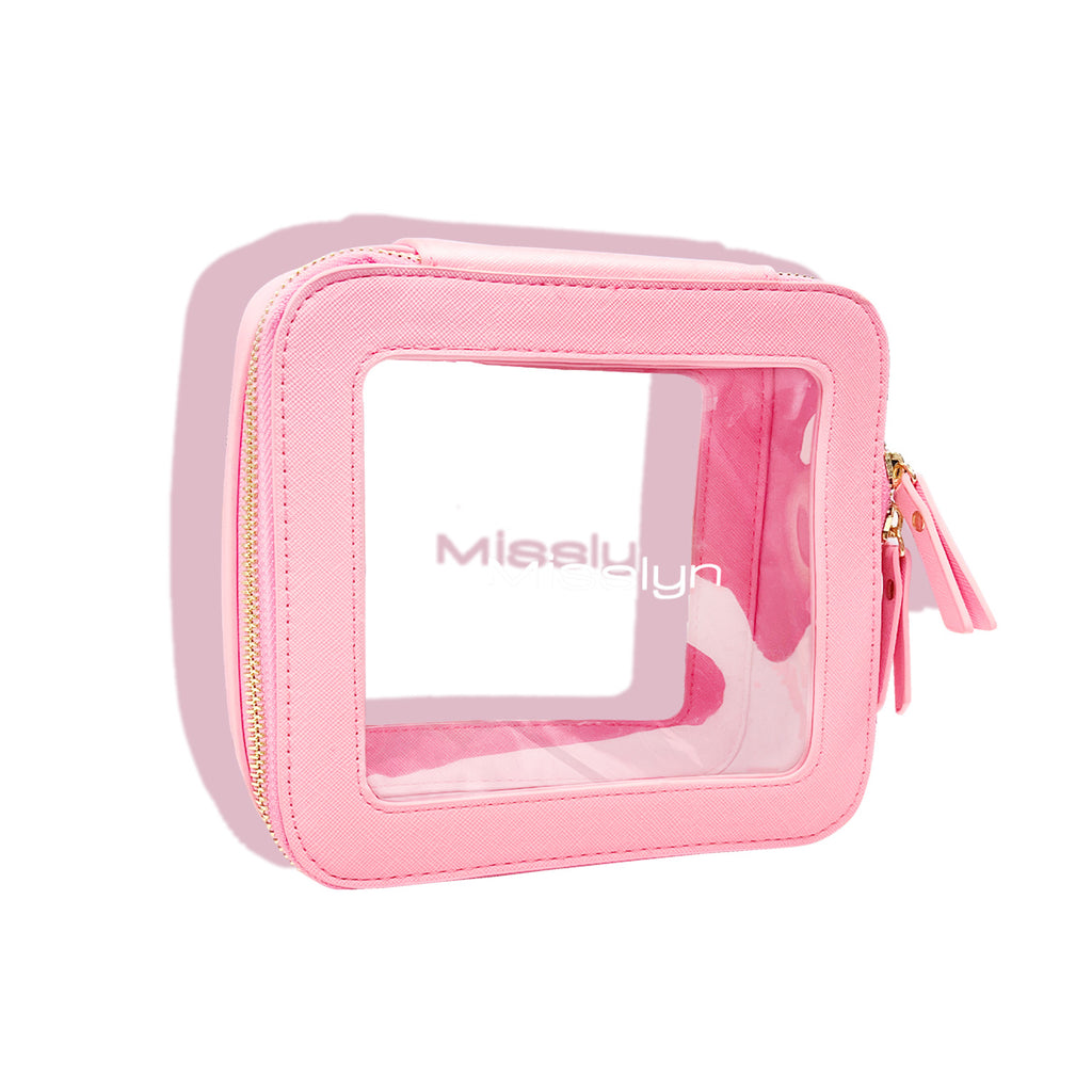 Misslyn Trousse de maquillage semi-transparente imperméable, format quart, voyage, pliable pour déplacements quotidiens, transparente, grande capacité, facile à nettoyer, multifonction