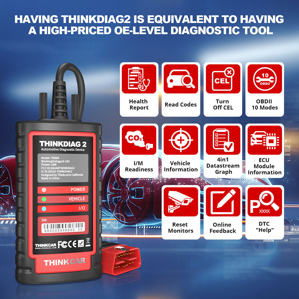 THINKCAR THINKDIAG 2 CAN FD Tous les systèmes 15 Services de réinitialisation ECU Codage OBD2 Scanner Outil de diagnostic de voiture avec abonnement logiciel d'un an