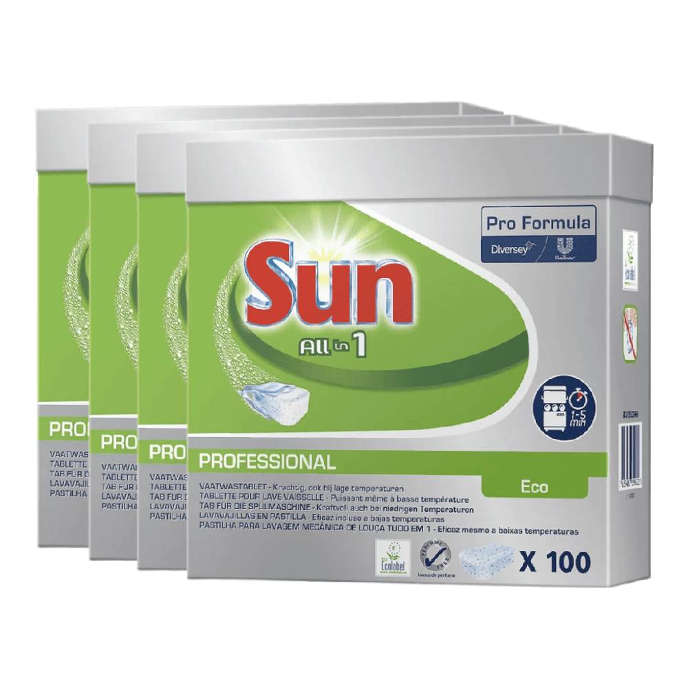Sun Tout-en-1 Éco Tablettes Lave-Vaisselle EU Écolabel Film Soluble Dans L'Eau 4 x 100 Tablettes (= 400 Tablettes)