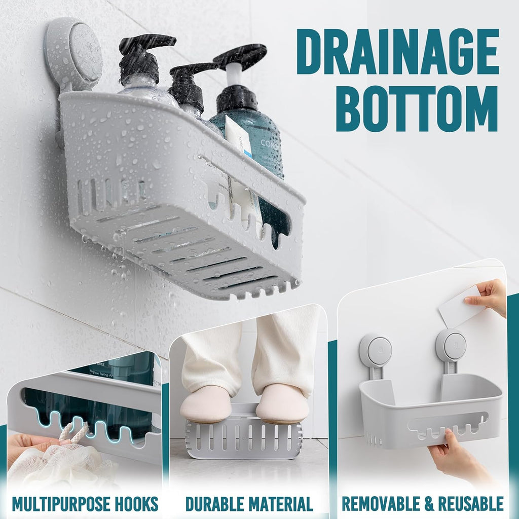 Taili Lot de 2 paniers de douche à ventouses, Organisateur de salle de bain robuste, Étagères amovibles pour intérieur de douche, Support pour shampoing