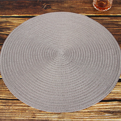 Lot de 6 sets de table ronds tressés en coton et polyester, lavables et résistants à la chaleur, diamètre 38 cm – Gris clair