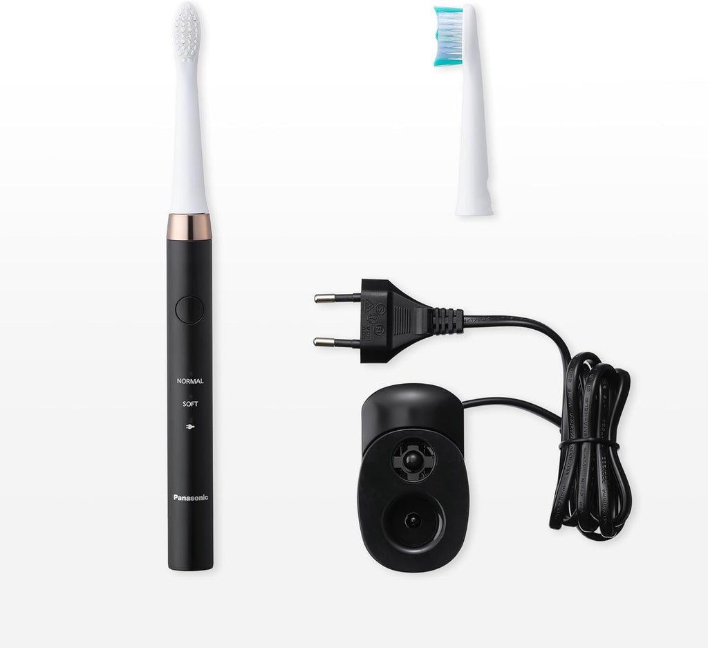 Panasonic Brosse à dents électrique EW-DM81-K503, 2 têtes incluses, minuteur, 2 modes de fonctionnement, design ergonomique, 31 000 mouvements par minute, vibrations soniques, noir