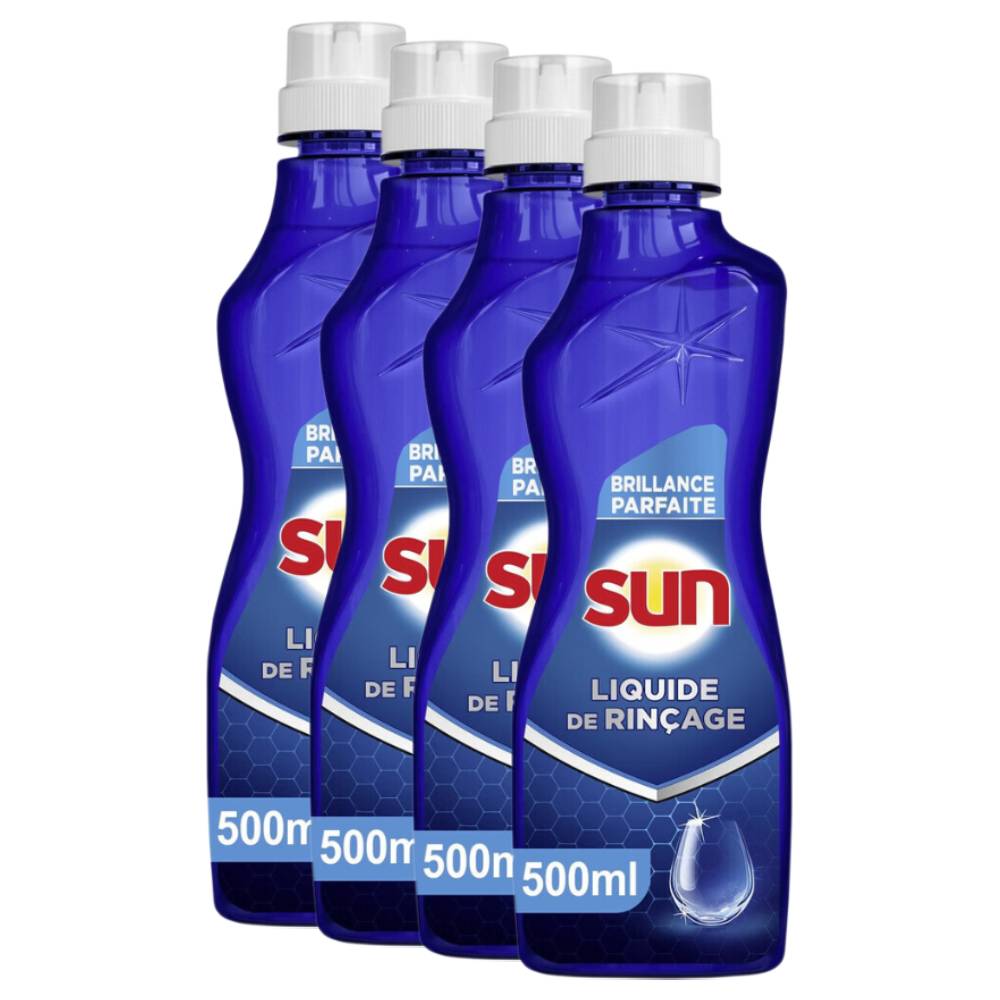 Sun Perfect Shine Liquide de Rinçage Lave-Vaisselle, Anti-Calcaire, 4 x 500 ml (= 2 L)