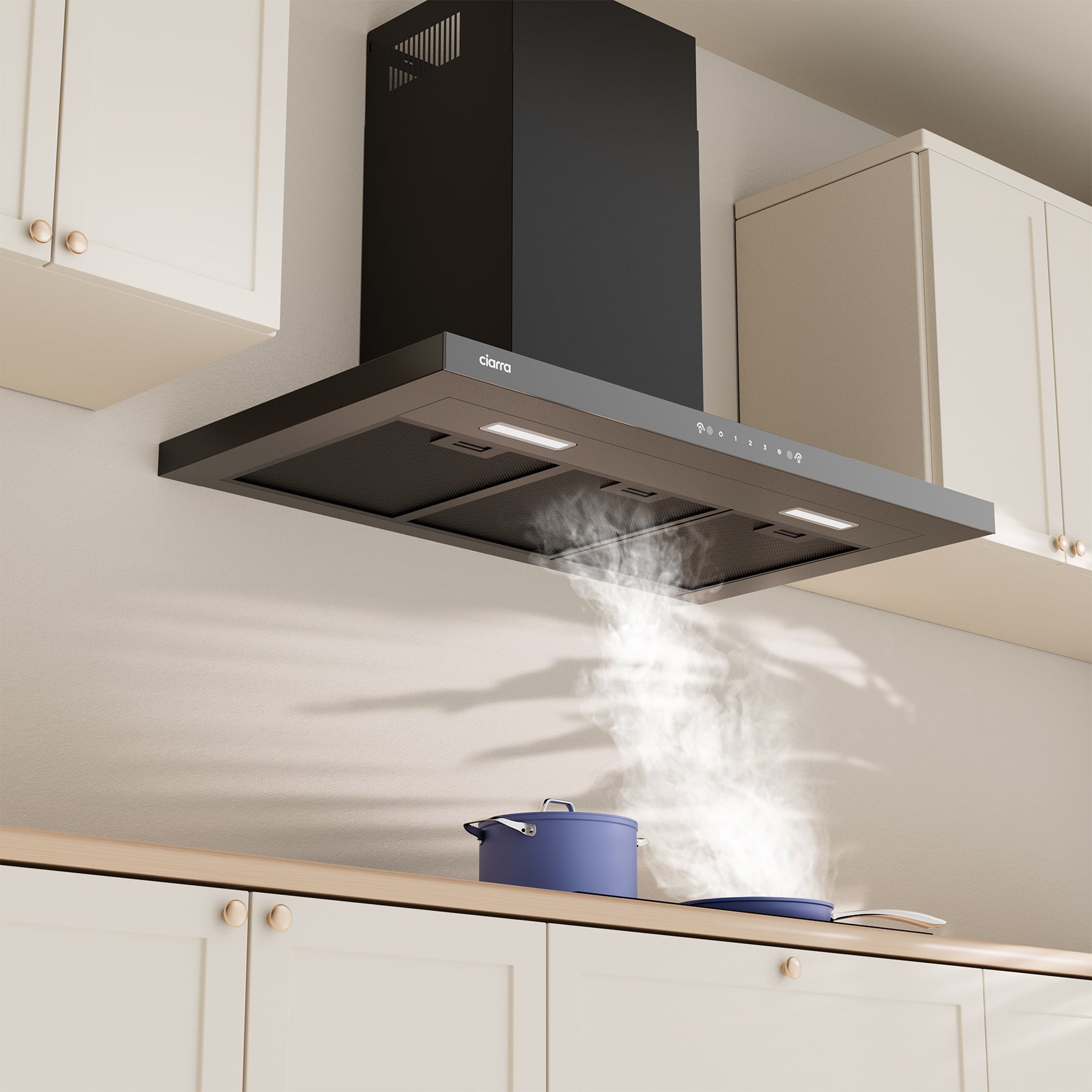 CIARRA Hotte aspirante murale 90 cm, Design panneau ultra-fin 40 mm en verre noir, Commandes gestuelle et tactile, 650 m³/h, Classe énergétique A+++, Évacuation et recyclage CRGCB9102-SLIM
