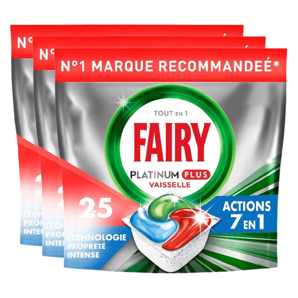 Fairy Platinum Plus Intense Clean Tablettes Lave-Vaisselle, 3 x 25 Unités (= 75 Tablettes)