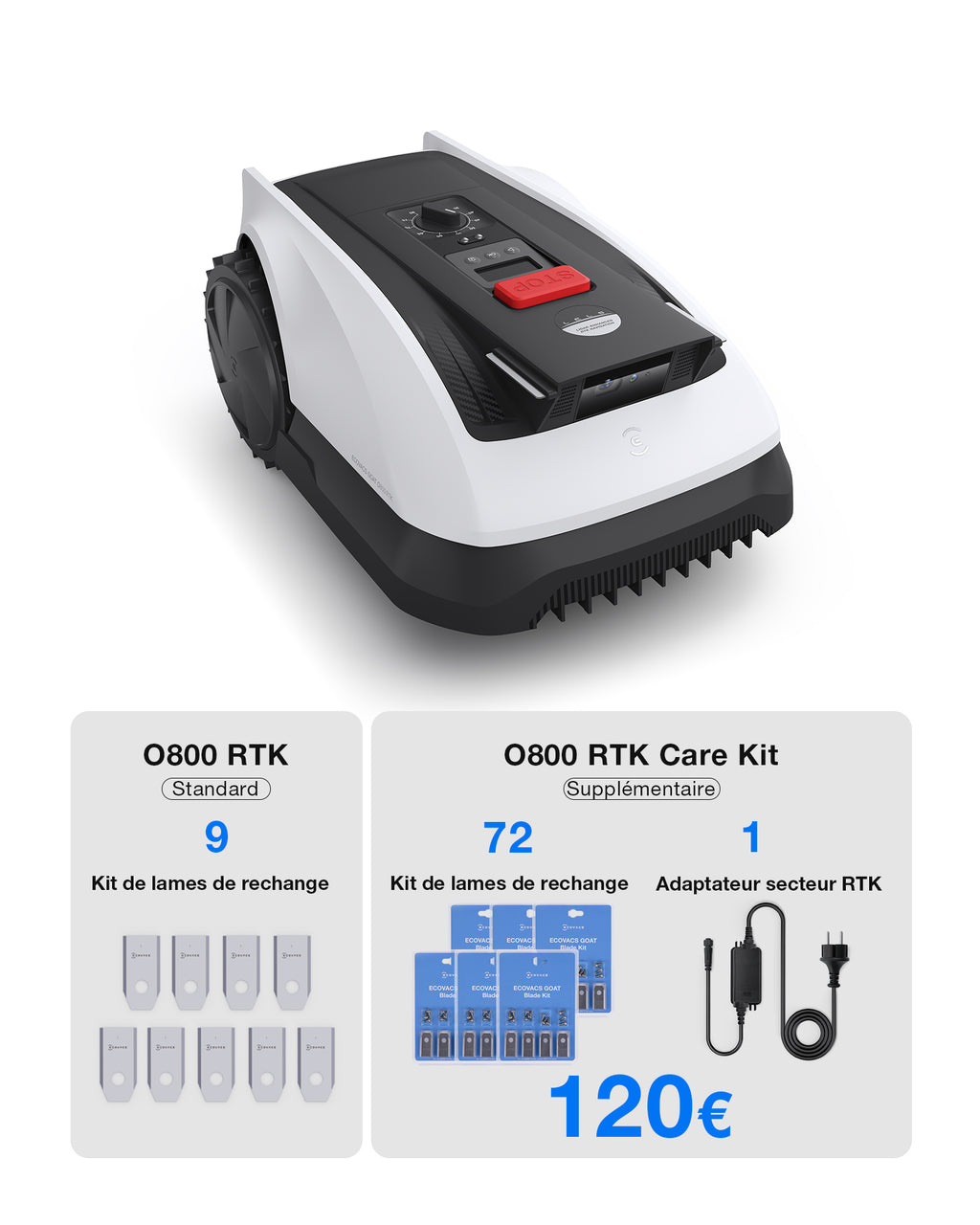 ECOVACS GOAT O800 Kit d'entretien pour robot tondeuse, sans fil, navigation RTK + vision assistée par LiDAR, cartographie automatique, tonte précise des bordures, pour pelouses jusqu'à 800 m²