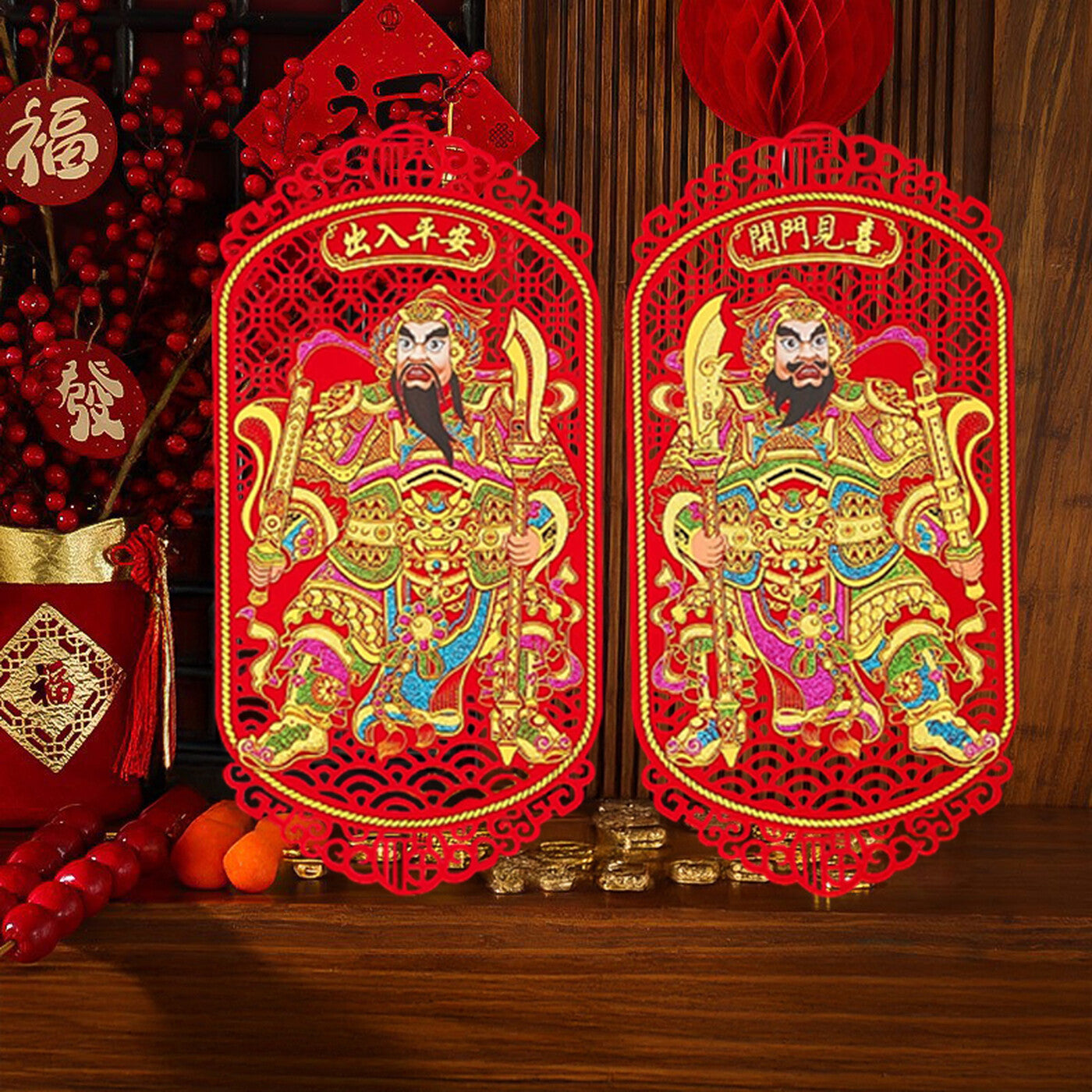 Wei's moment 2 pcs/1 lot 17 po Autocollants des dieux des portes du Nouvel An chinois, Décorations autocollantes des dieux des portes pour Fête du Printemps du Nouvel An lunaire Ouvrir