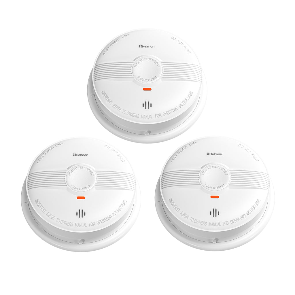 HEIMAN Modèle 633 Lot de 3 détecteurs de fumée sans fil et radio-réseau, jusqu’à 40 alarmes incendie 85 dB, batterie 10 ans et bouton d'arrêt, certifié EN 14604