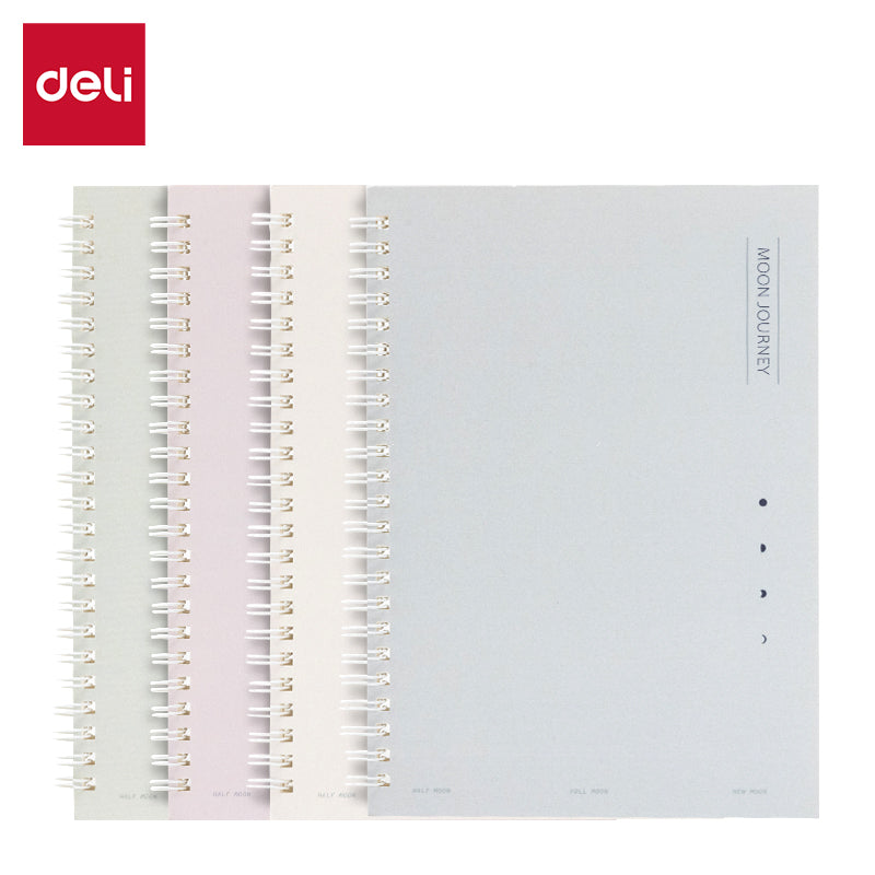 Deli Carnet à Spirale, A5 (148x210 mm), 60 Feuilles/120 Pages, 70 g/m² - Parfait pour Étudiants, Bureau & Journaling, Série Tons Clair, Lot de 4