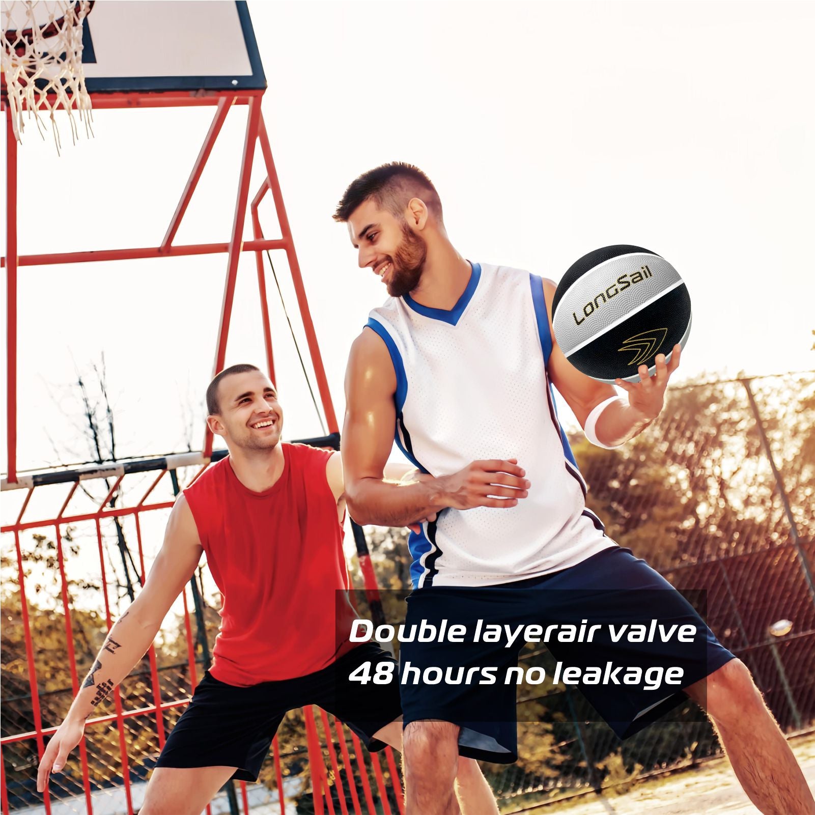 LONGSAIL Ballon de basket-ball en caoutchouc de haute qualité 29,5 po Taille 7 Noir/Gris