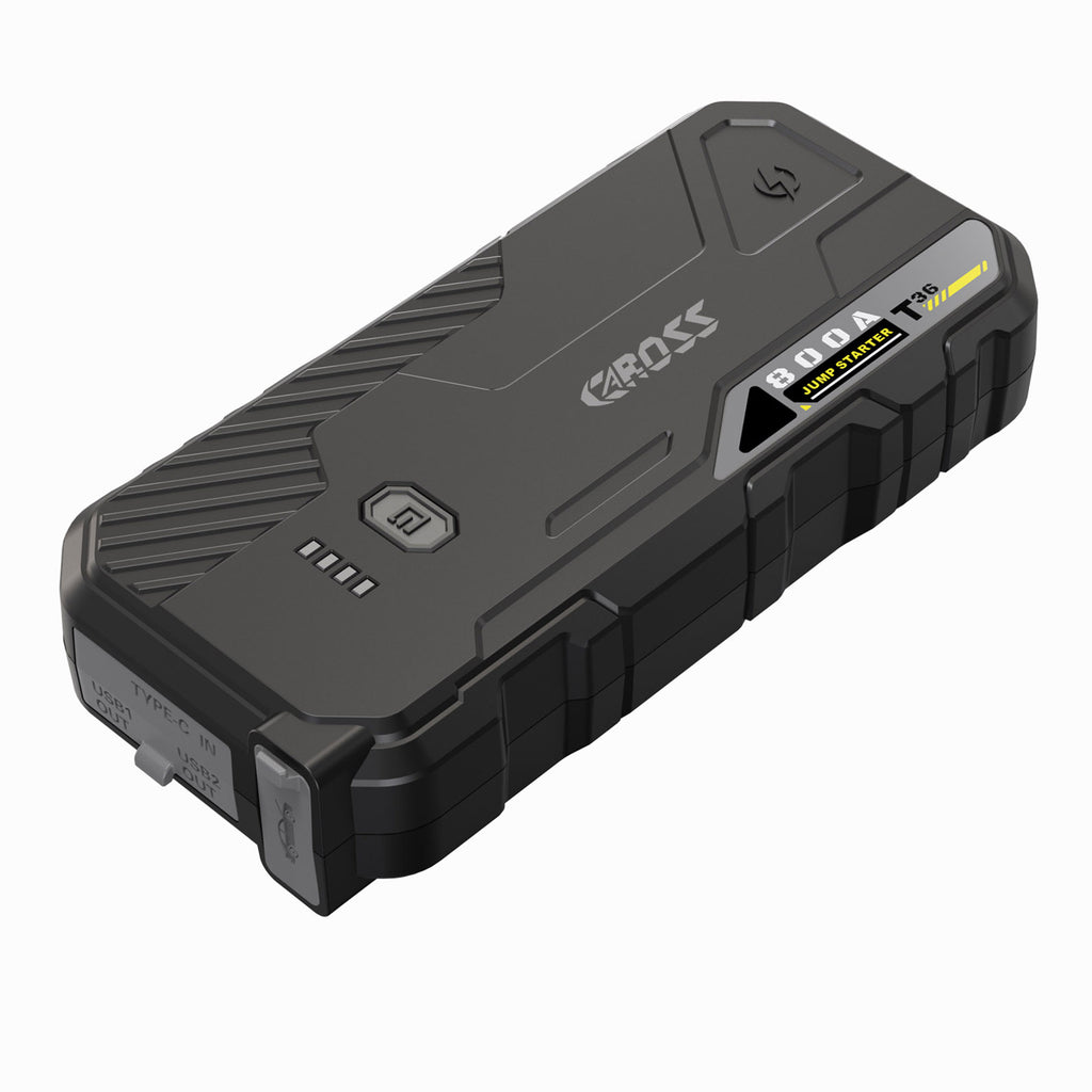 CAROSS Booster de démarrage compact 800 A 12 V, Noir, Batterie lithium 10000 mAh, Protection anti-étincelles et inversion de polarité, Fonction boost, Charge rapide QC 18 W, Étui de protection inclus