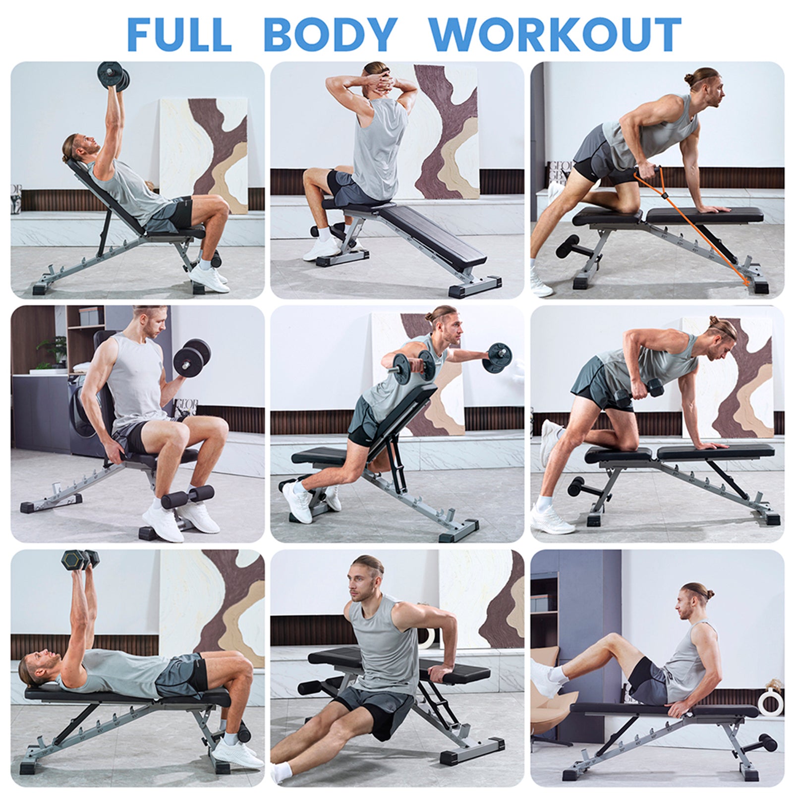 SPORTSOUL Banc d'exercices réglable pour salle de sport à domicile, banc d'entraînement de force pliable avec capacité de charge de 610 lb, 6 x 3 x 3 réglable