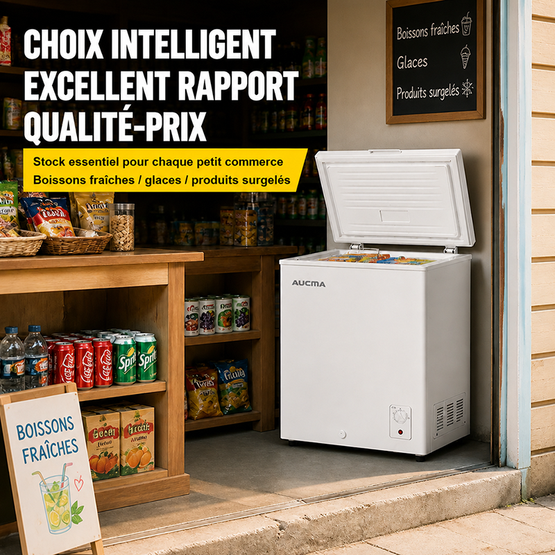 AUCMA 95 L Congélateur Coffre Convertible, Réfrigérateur & Congélateur Réversible, Mini Congélateur Profond Ouverture par le Haut, Classe Énergétique E, Fonctionnement Silencieux, Thermostat à 7 Niveaux, Panier Amovible & Tuyau de Dégivrage, Convient