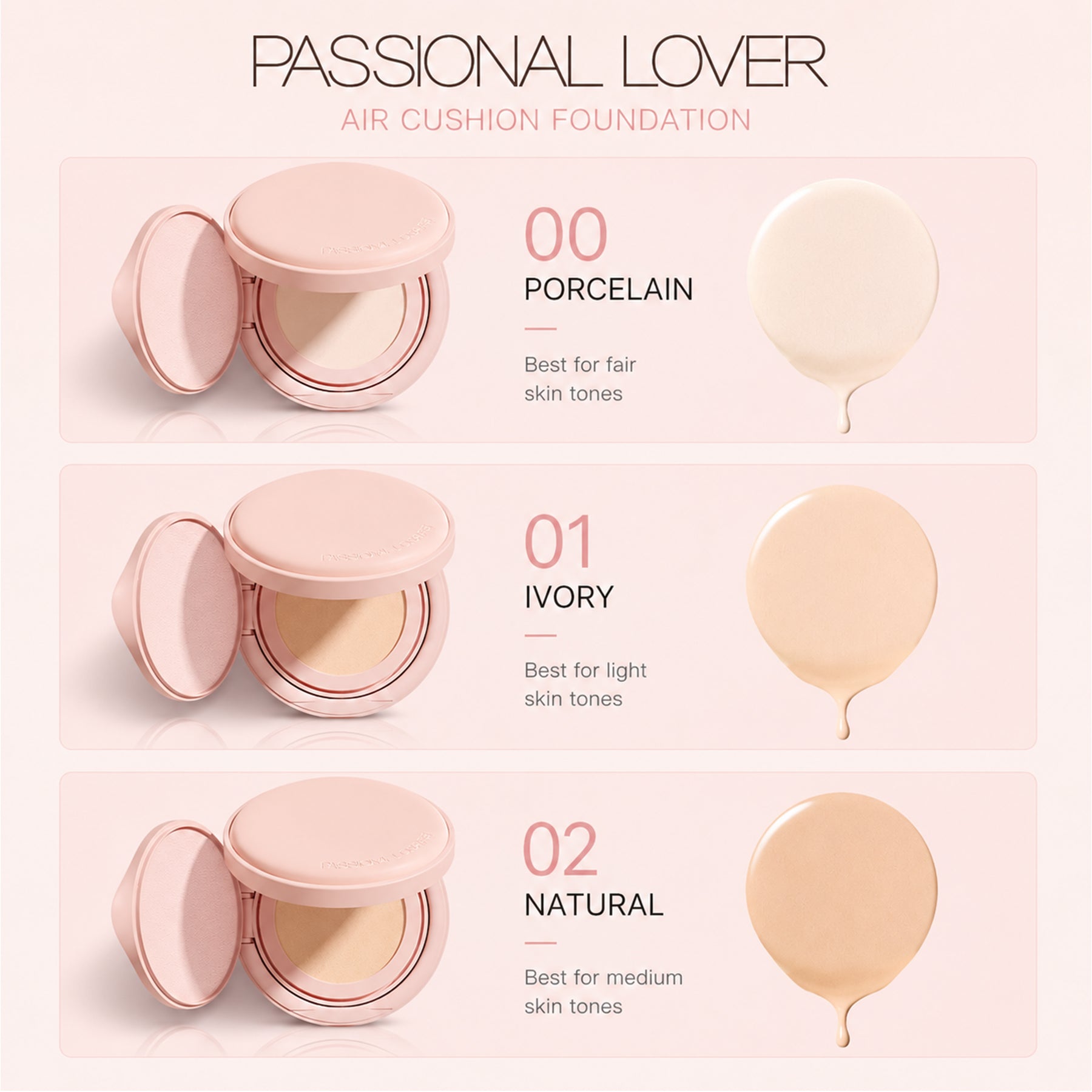 Passional Lover Fond de Teint Coussin 2.0 Anti-Transfert 01 Ivoire Format Plein 14 g