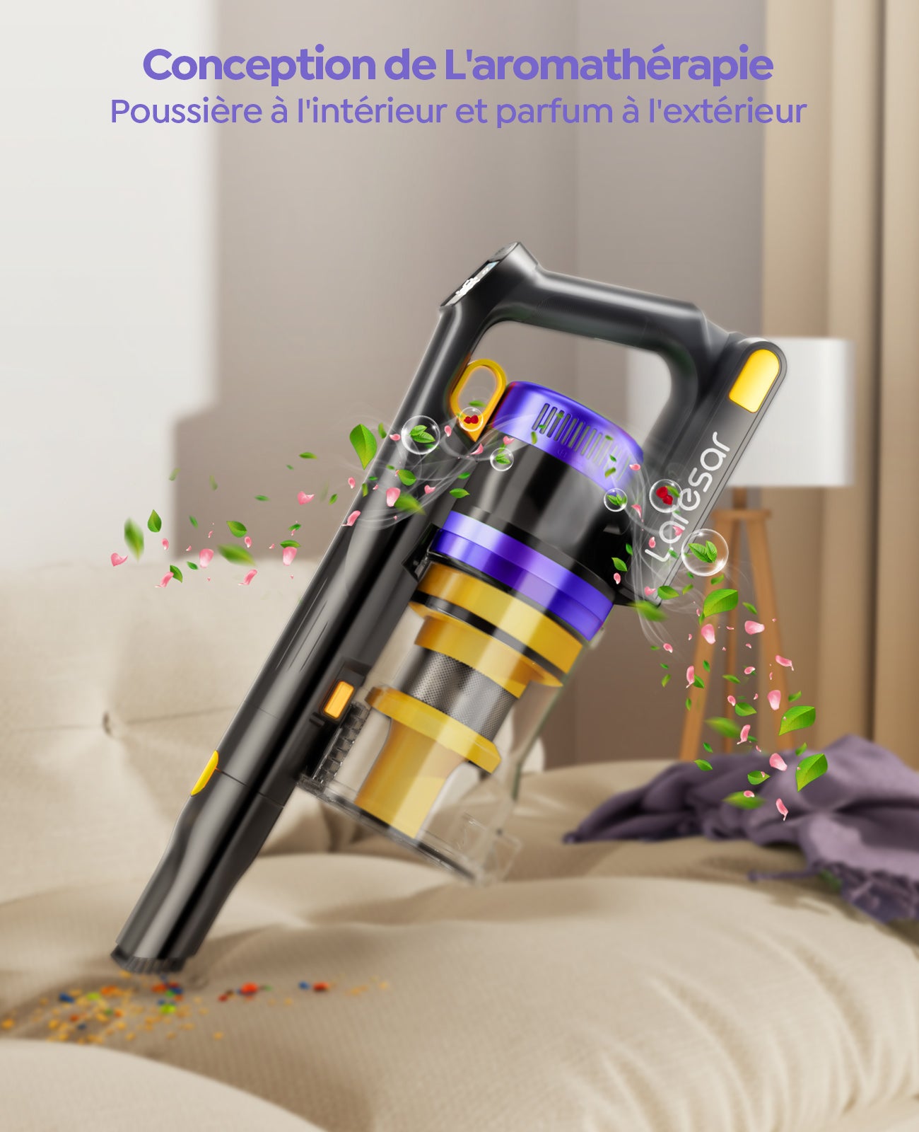 laresar X11 Aspirateur sans fil, 55 kPa / 550 W, autonomie 60 min, réservoir 2 L, LED verte, écran tactile, pour poils d'animaux, tapis et sols durs