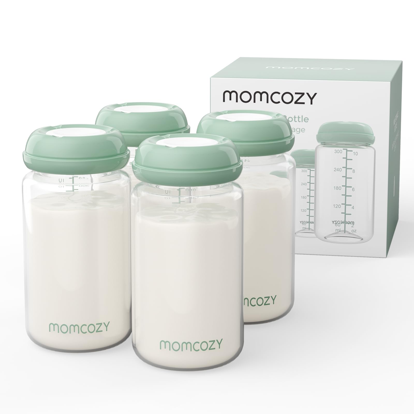 Momcozy Accessoire Pichet de Congélation pour Lait Maternel - Bouteilles de Conservation KA01 (4 Pièces, Vert)