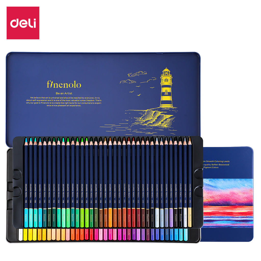 Deli Crayons de couleur Finenolo, boîte en métal, coffret de 72 couleurs