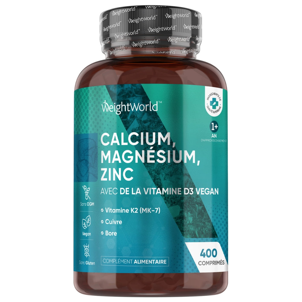 WeightWorld Calcium, Magnésium et Zinc avec Vitamine D3 - 400 comprimés