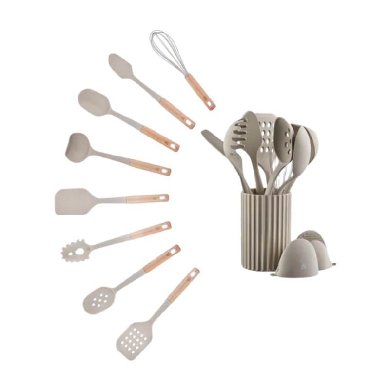 BJÖRN Set d'ustensiles de cuisine en bois et silicone GUNNAR - 11 pièces