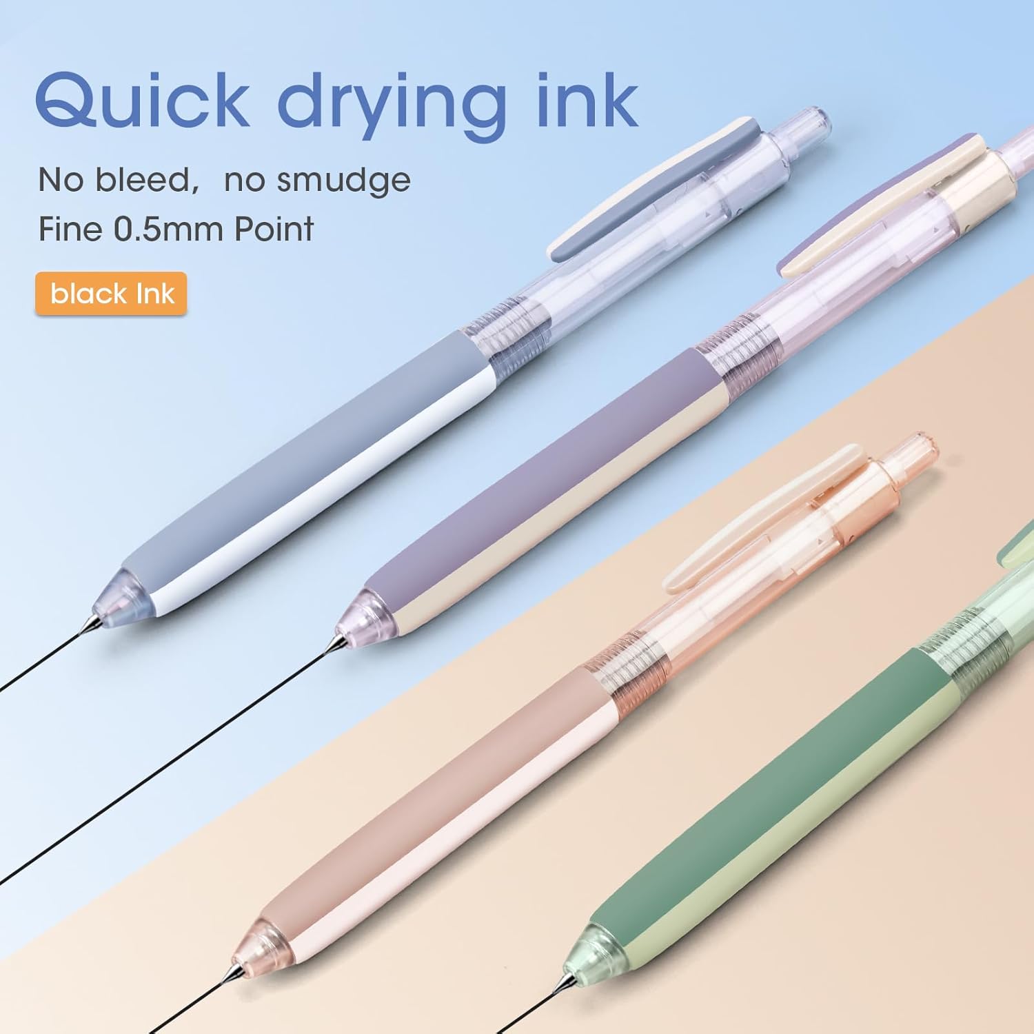 WRITECH Lot de 8 stylos rétractables à encre gel noire - 0,5 mm