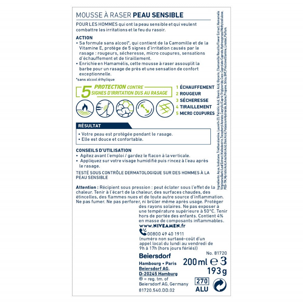 NIVEA MEN Sensitive Visage Mousse à Raser 200 ml