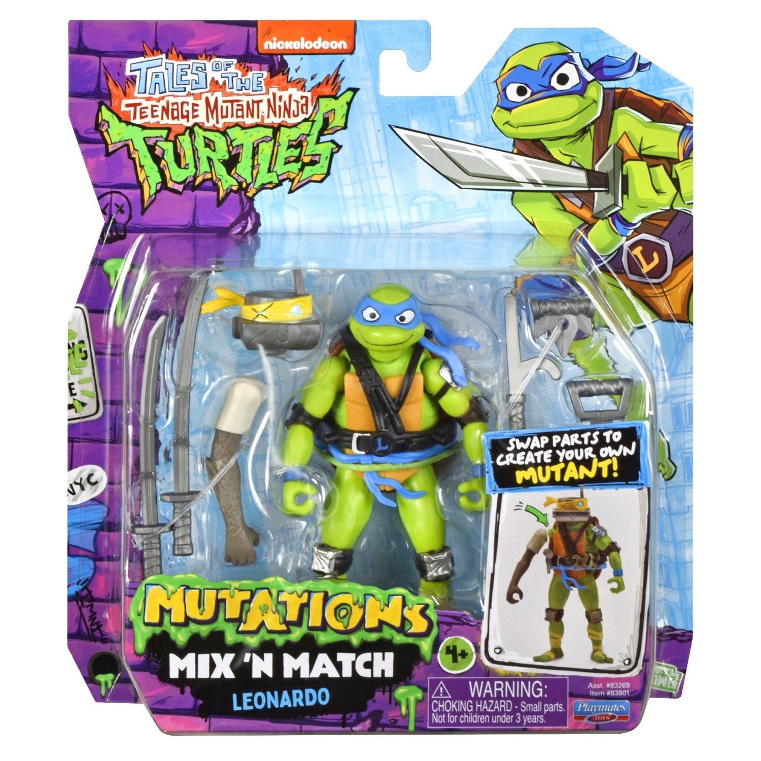TORTUES NINJA Tortues Ninja, Figurine articulée 12 cm avec accessoires, Mix & Match, Leonardo, Pour les enfants à partir de 4 ans, T02011