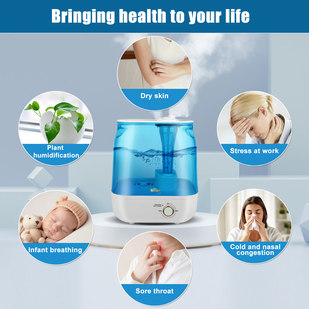 Bear 6 L Humidificateur à Remplissage par le Haut, 28 dB Ultra Silencieux pour Bébés et Plantes, 35 Heures d'Autonomie, avec Plateau d'Aromathérapie, Buse de Vapeur Extensible à 360°