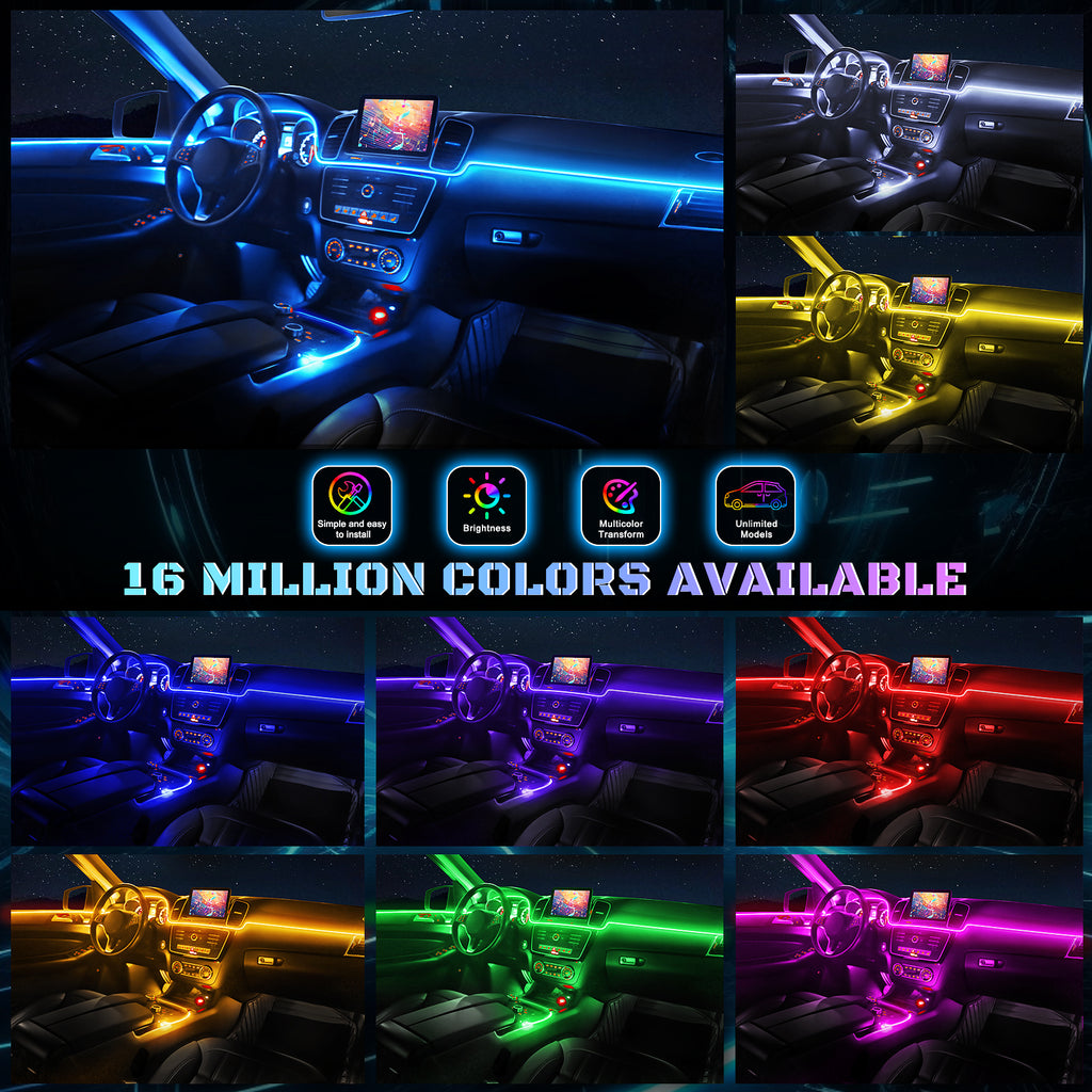 Bande lumineuse LED d’intérieur de voiture en acrylique, prise en charge du contrôle sans fil via application, RGB couleurs féeriques cinq-en-un
