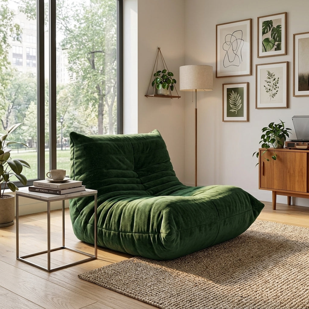 URBAN MEUBLE Pouf poire canapé paresseux en chenille à fil argenté luxe Vert 90 x 100 x 80 cm