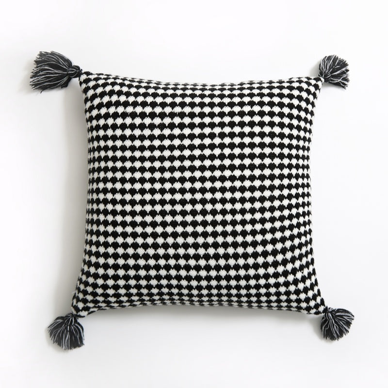MEROPE, Housse de coussin en acrylique tricoté/gaufré, 50x50 cm, noir/blanc, 1 pack