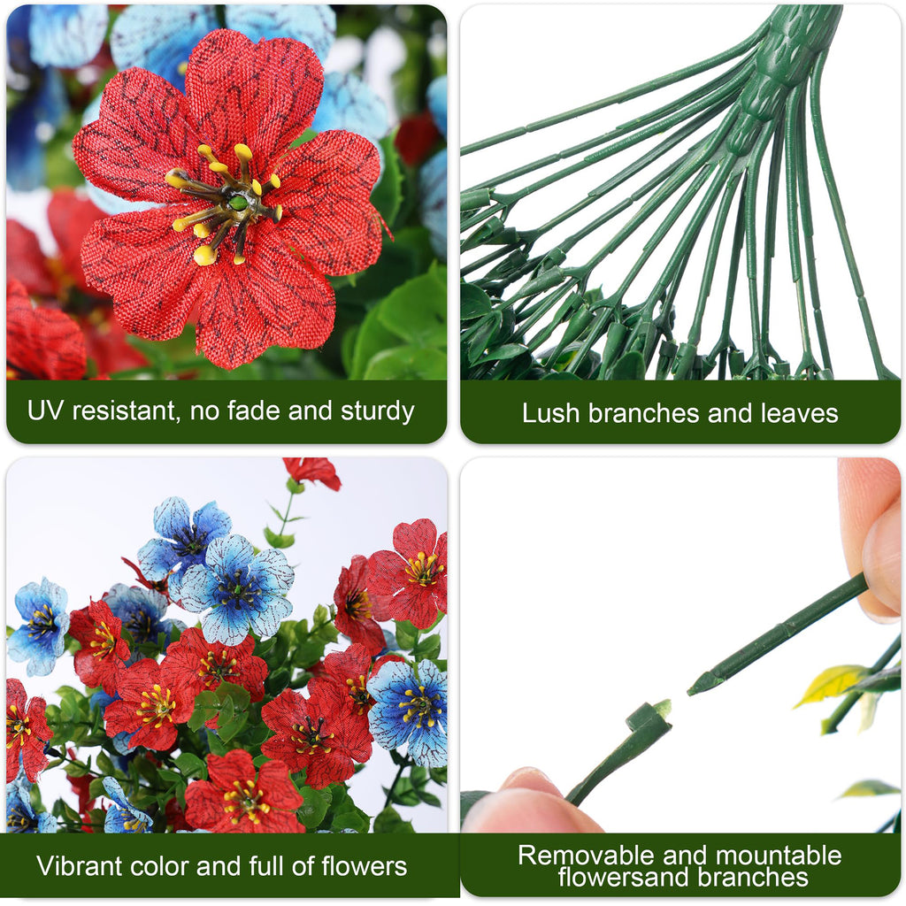 Yuejia 4 pièces 29,5 po/75 cm plantes à fleurs artificielles suspendues pour décoration extérieure, faux chrysanthèmes et violettes avec eucalyptus