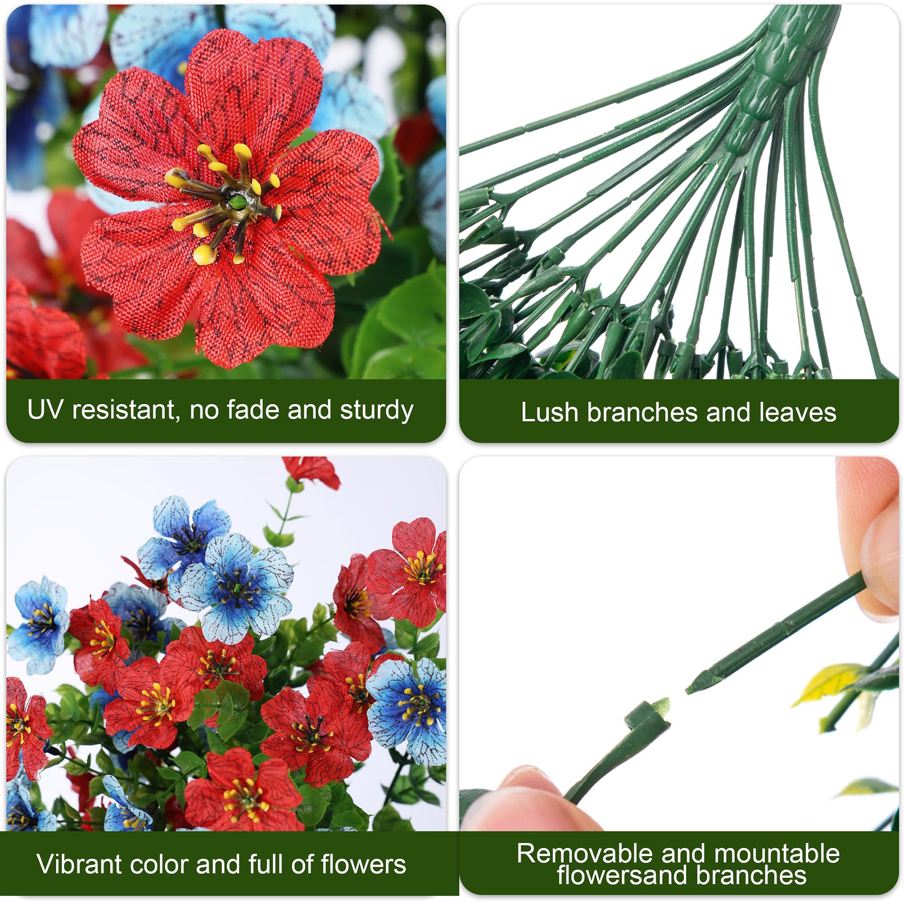 Yuejia 4 pièces 29,5 po/75 cm plantes à fleurs artificielles suspendues pour décoration extérieure, faux chrysanthèmes et violettes avec eucalyptus